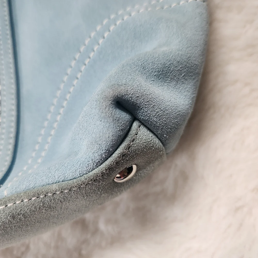 Vintage Coach Powder Blue Gallery Tote Soft Split Suede Metallic Beaded Trim Y2K - Picture 15 of 16